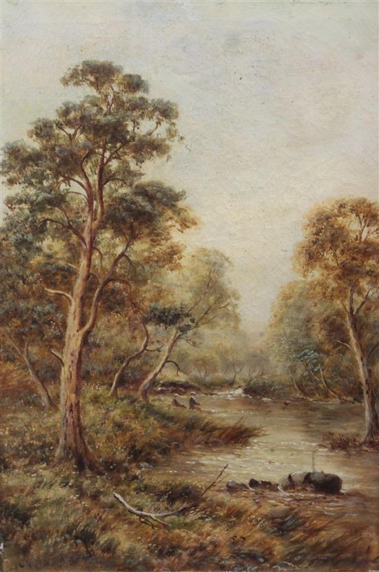 John MacWhirter (1837-1911) Springtime - Clieveden Woods and Thames Backwater near Wraysbury, 18 x 12in.